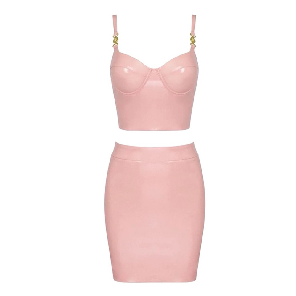 PLEATHER CROP TOP AND SKIRT TWO PIECE SET